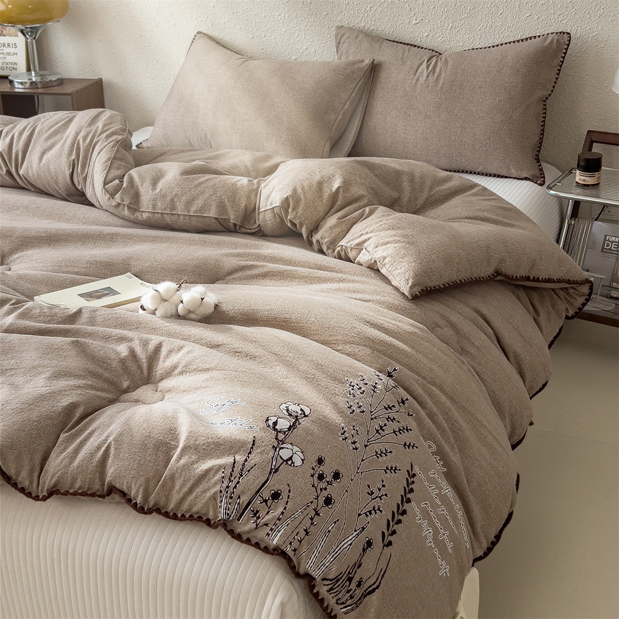 91家纺网 家纺一手货源 找家纺 宝士康家纺 2025新品10A抗菌素麻棉花春秋被/冬被/被芯/跨境外贸 素麻-墨染棕