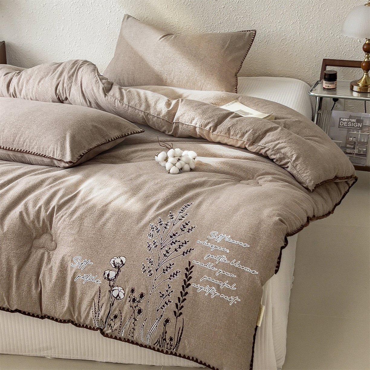 91家纺网 家纺一手货源 找家纺 宝士康家纺 2025新品10A抗菌素麻棉花春秋被/冬被/被芯/跨境外贸 素麻-墨染棕