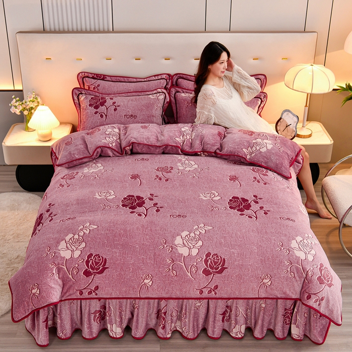 91家纺网 家纺一手货源 找家纺 2025新款加厚直播爆款牛奶绒被套金貂法莱绒单品被套玫瑰之约