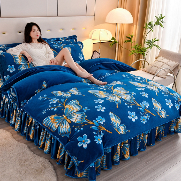 91家纺网 家纺一手货源 找家纺 2025新款加厚直播爆款牛奶绒被套金貂法莱绒单品被套梦蝶