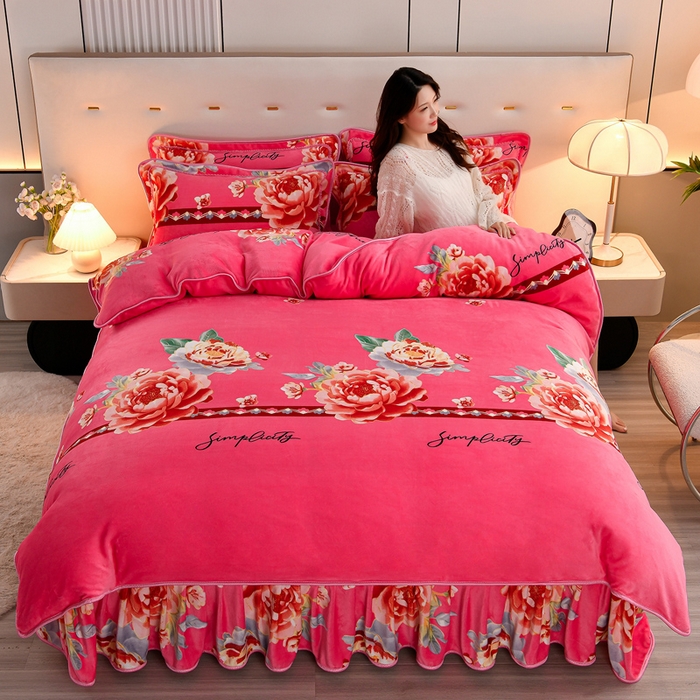 91家纺网 家纺一手货源 找家纺 2025新款加厚直播爆款牛奶绒被套金貂法莱绒单品被套牡丹盛开