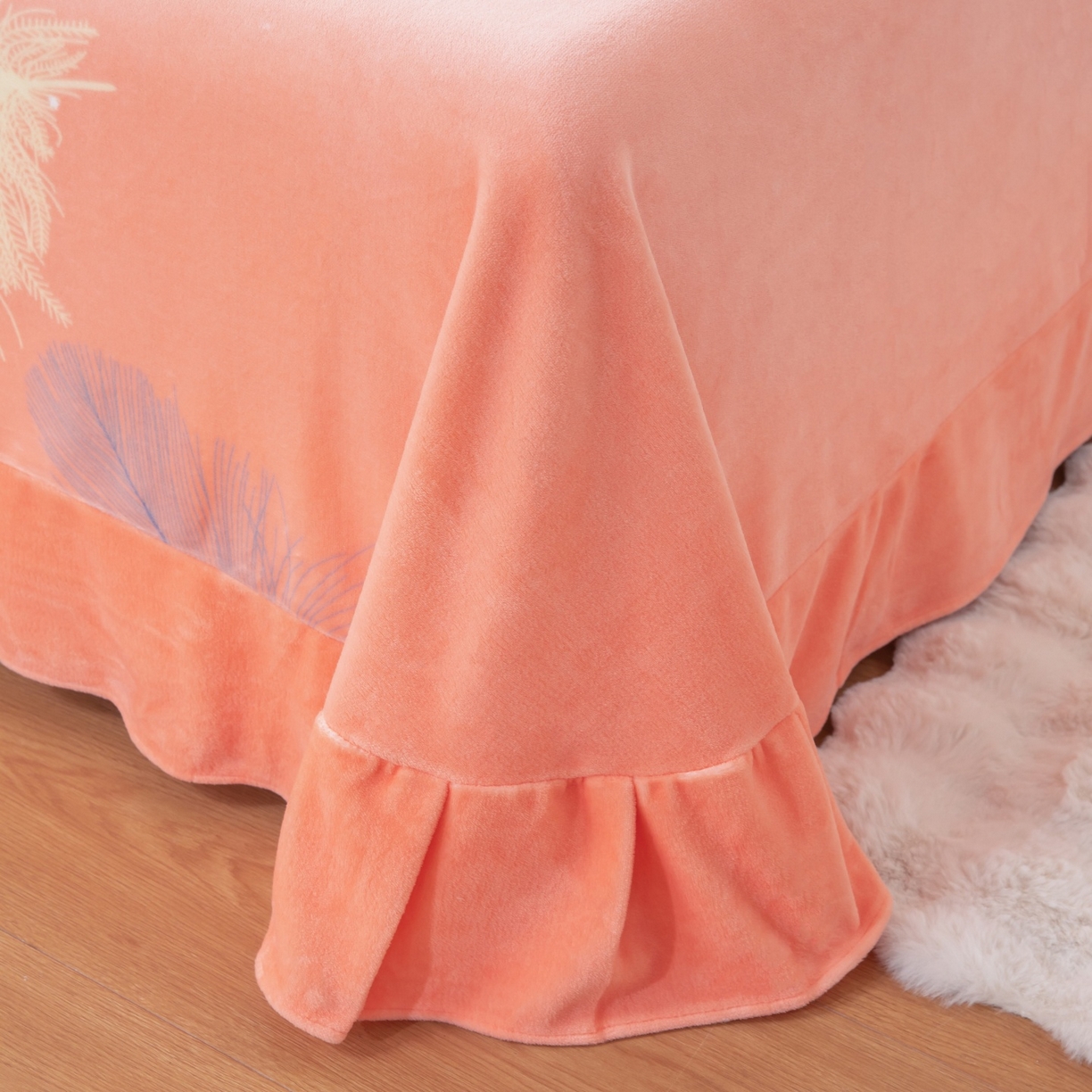 91家纺网 家纺一手货源 找家纺 优姿家纺 2025新款加厚全消光牛奶绒印花四件套 暖阳羽丝