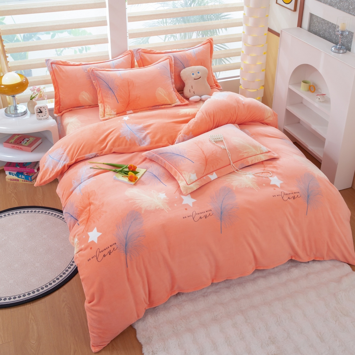 91家纺网 家纺一手货源 找家纺 优姿家纺 2025新款加厚全消光牛奶绒印花四件套 暖阳羽丝