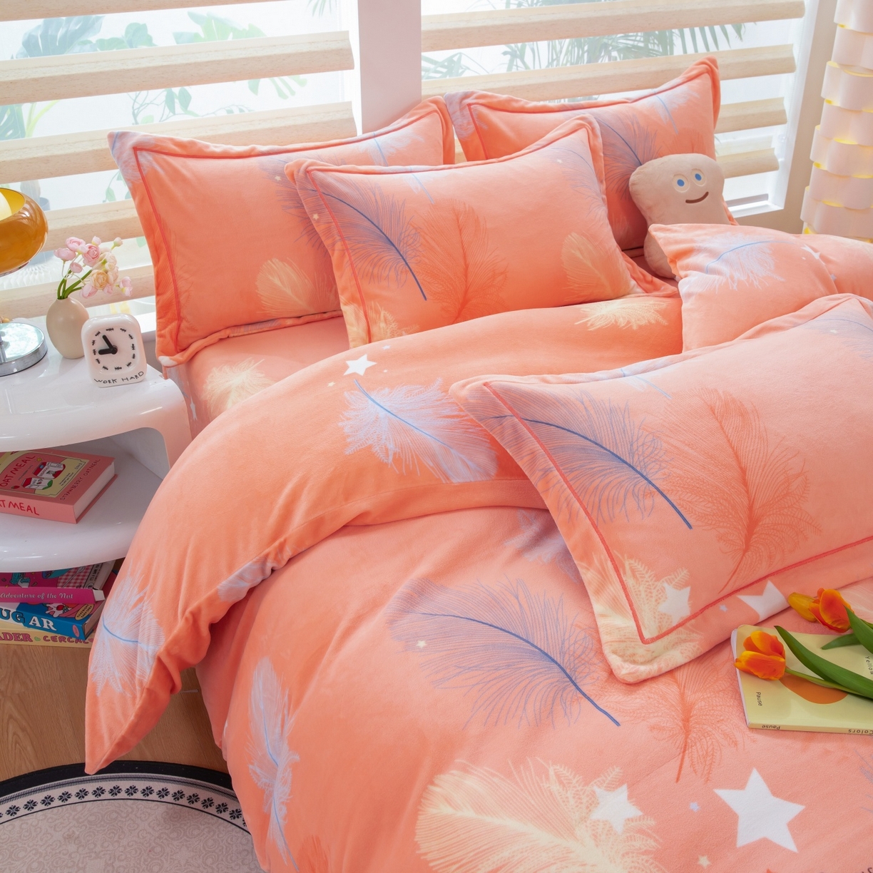 91家纺网 家纺一手货源 找家纺 优姿家纺 2025新款加厚全消光牛奶绒印花四件套 暖阳羽丝