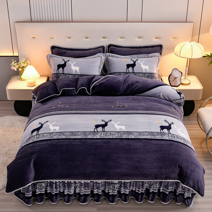 91家纺网 家纺一手货源 找家纺 2025新款加厚直播爆款牛奶绒被套金貂法莱绒单品被套一鹿有你