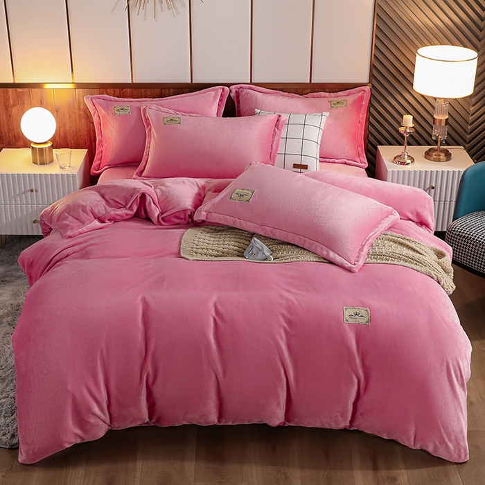 优姿家纺 2025新款加厚全消光牛奶绒印花四件套 少女粉