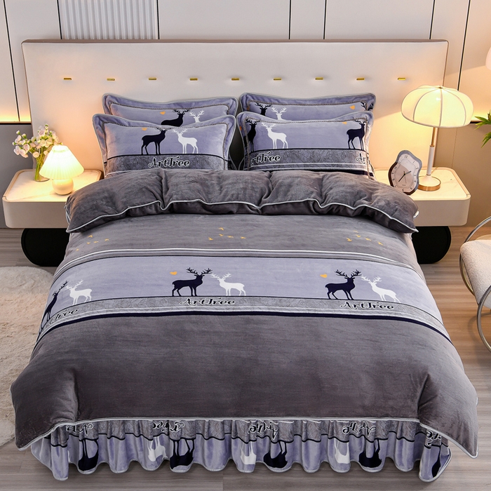 91家纺网 家纺一手货源 找家纺 2025新款加厚直播爆款牛奶绒被套金貂法莱绒单品被套一鹿有你-灰