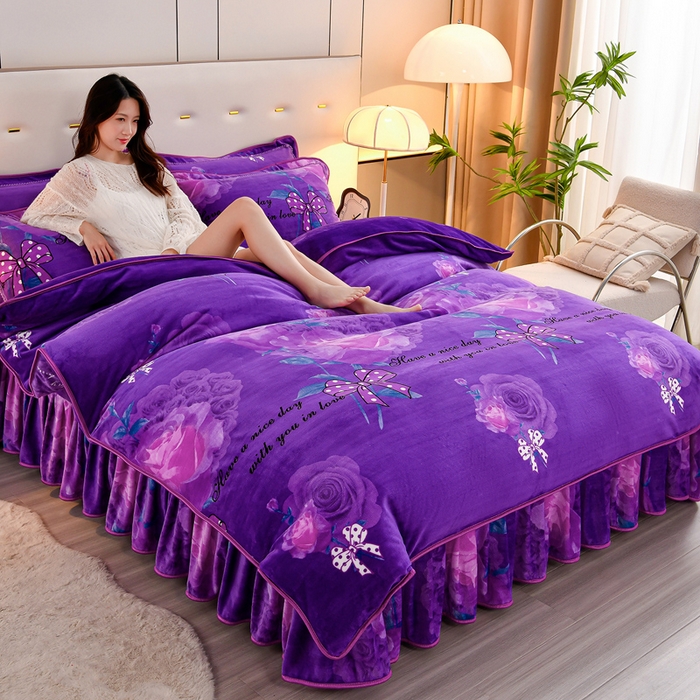 91家纺网 家纺一手货源 找家纺 2025新款加厚直播爆款牛奶绒被套金貂法莱绒单品被套紫色玫瑰