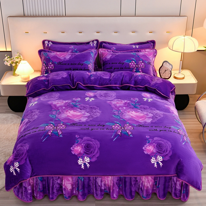 91家纺网 家纺一手货源 找家纺 2025新款加厚直播爆款牛奶绒被套金貂法莱绒单品被套紫色玫瑰