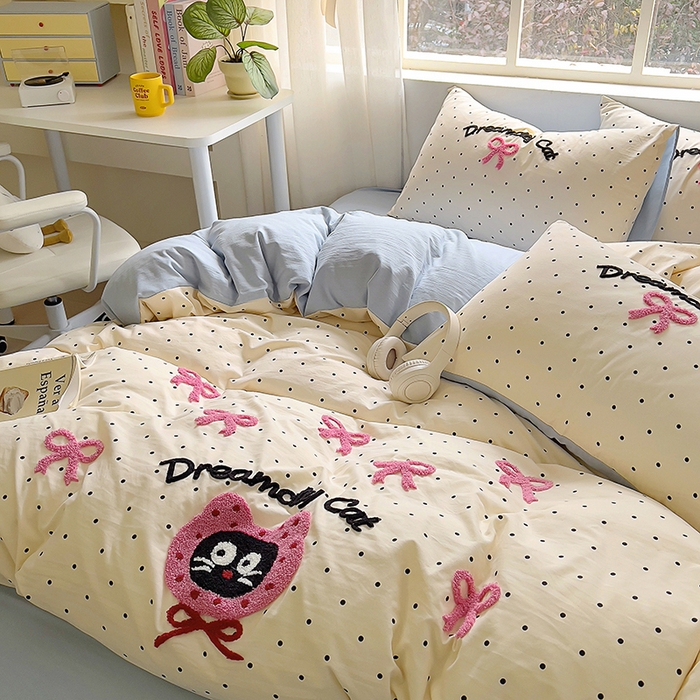 91家纺网 家纺一手货源 找家纺 （总）韩秀家纺120克云朵棉毛巾绣四件套双层纱糯糯棉床笠水洗棉绣花四件套