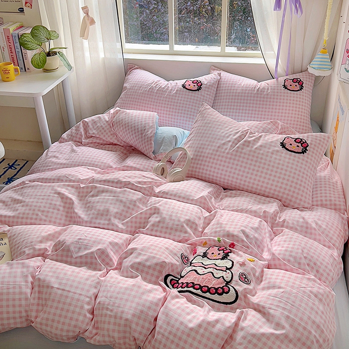 91家纺网 家纺一手货源 找家纺 （总）韩秀家纺120克云朵棉毛巾绣四件套双层纱糯糯棉床笠水洗棉绣花四件套