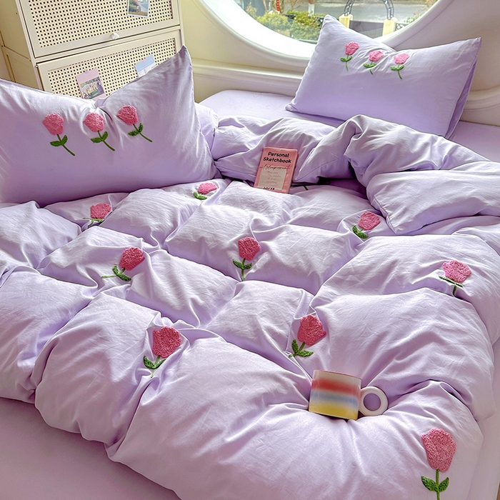 91家纺网 家纺一手货源 找家纺 （总）韩秀家纺120克云朵棉毛巾绣四件套双层纱糯糯棉床笠水洗棉绣花四件套