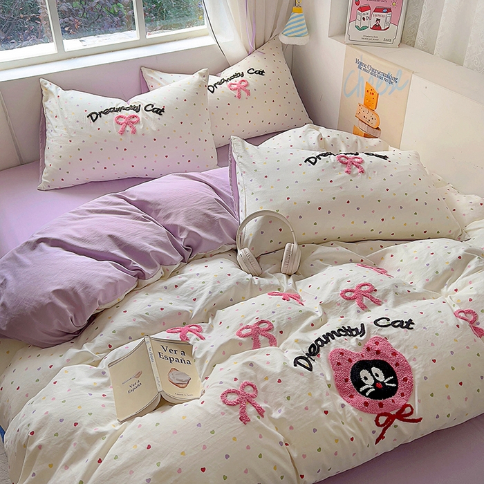 91家纺网 家纺一手货源 找家纺 （总）韩秀家纺120克云朵棉毛巾绣四件套双层纱糯糯棉床笠水洗棉绣花四件套