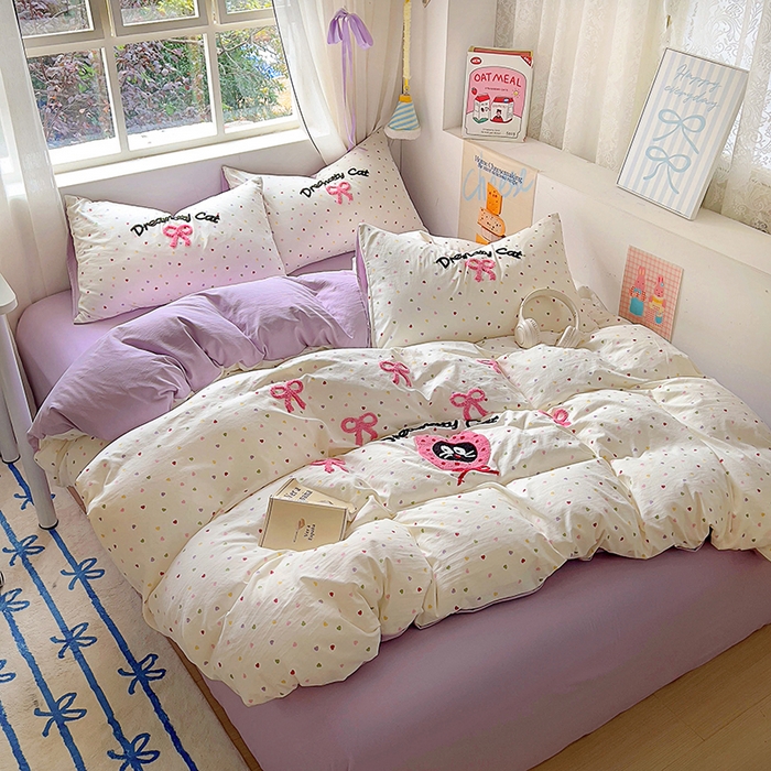 91家纺网 家纺一手货源 找家纺 （总）韩秀家纺120克云朵棉毛巾绣四件套双层纱糯糯棉床笠水洗棉绣花四件套