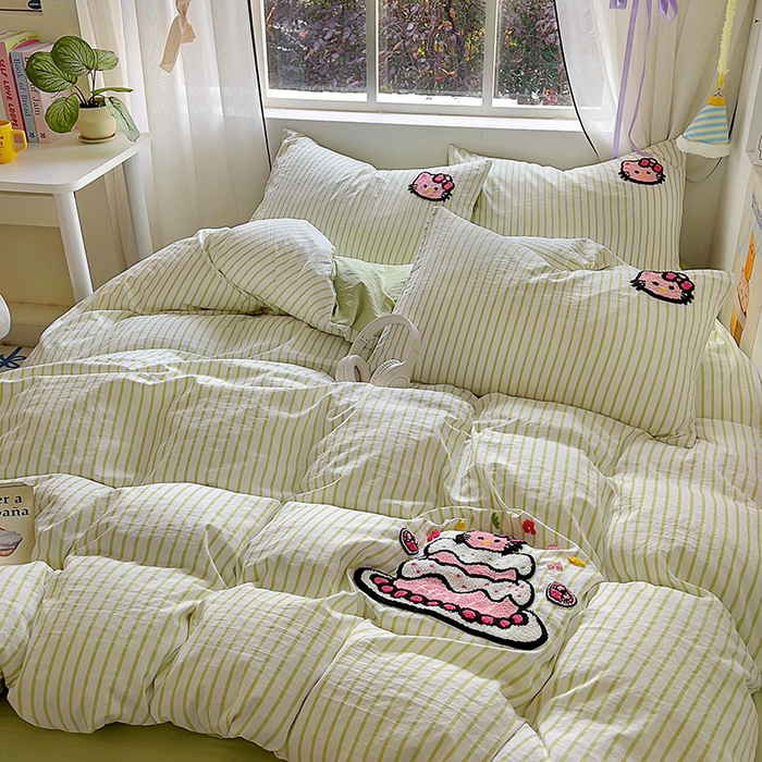 91家纺网 家纺一手货源 找家纺 （总）韩秀家纺120克云朵棉毛巾绣四件套双层纱糯糯棉床笠水洗棉绣花四件套