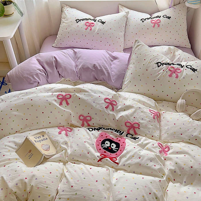 91家纺网 家纺一手货源 找家纺 （总）韩秀家纺120克云朵棉毛巾绣四件套双层纱糯糯棉床笠水洗棉绣花四件套