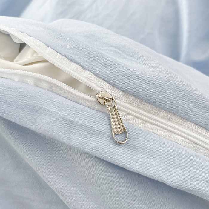 91家纺网 家纺一手货源 找家纺 韩秀家纺 2025新款水洗棉毛巾绣云朵棉四件套 心相印浅兰