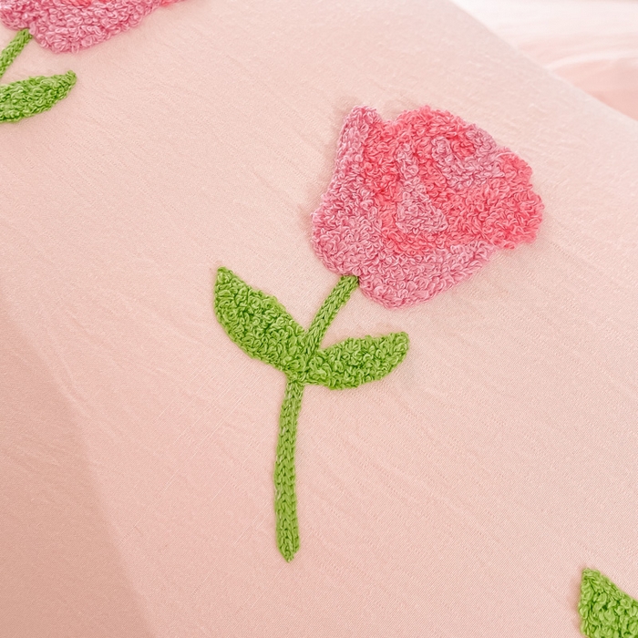 91家纺网 家纺一手货源 找家纺 韩秀家纺 2025新款水洗棉毛巾绣云朵棉四件套 爱情玫瑰玉