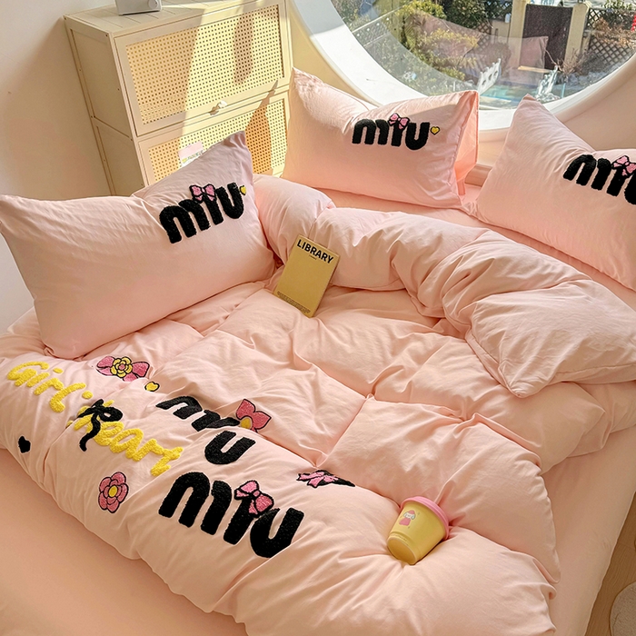 韩秀家纺 2025新款水洗棉毛巾绣云朵棉四件套 mini蝴蝶结-浅玉