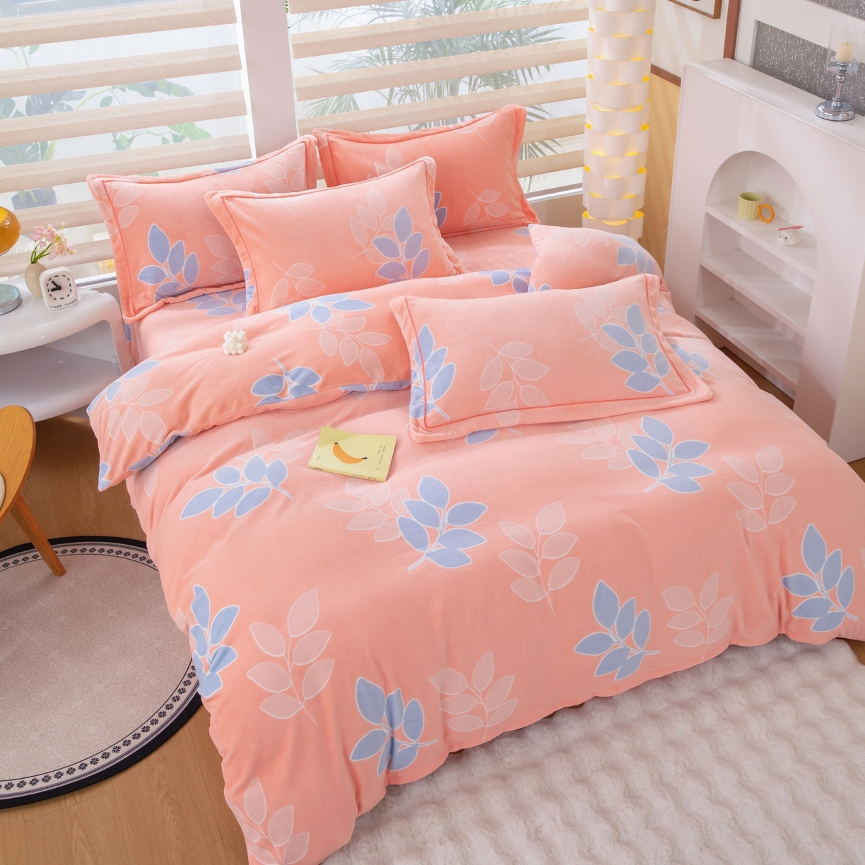 91家纺网 家纺一手货源 找家纺 优姿家纺 2025新款加厚全消光牛奶绒印花四件套 叶叶飘香