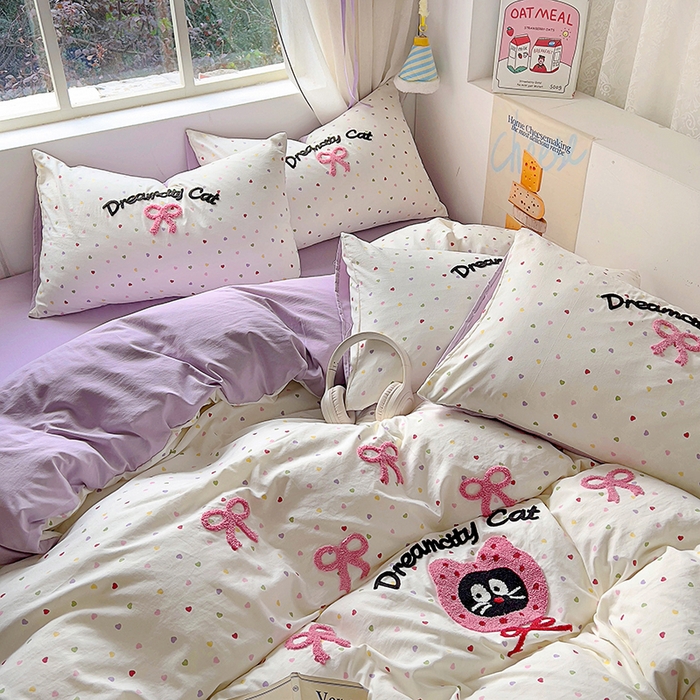 91家纺网 家纺一手货源 找家纺 （总）韩秀家纺120克云朵棉毛巾绣四件套双层纱糯糯棉床笠水洗棉绣花四件套