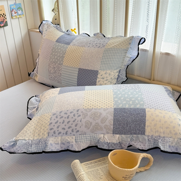 91家纺网 家纺一手货源 找家纺 艾特你 2025新款云感皱皱双层纱黑色包边四件套 黑边-半亩花田