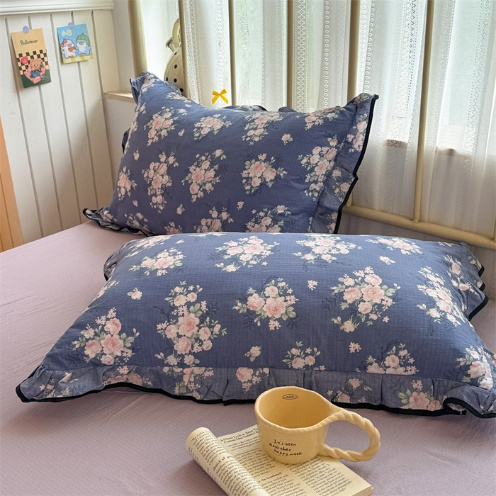 91家纺网 家纺一手货源 找家纺 艾特你 2025新款云感皱皱双层纱黑色包边四件套 黑边-豆蔻