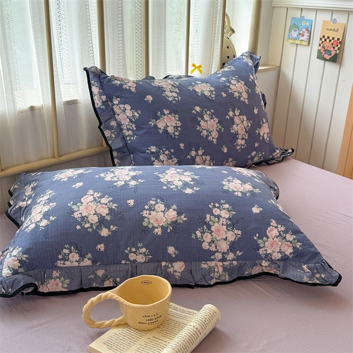 91家纺网 家纺一手货源 找家纺 艾特你 2025新款云感皱皱双层纱黑色包边四件套 黑边-豆蔻