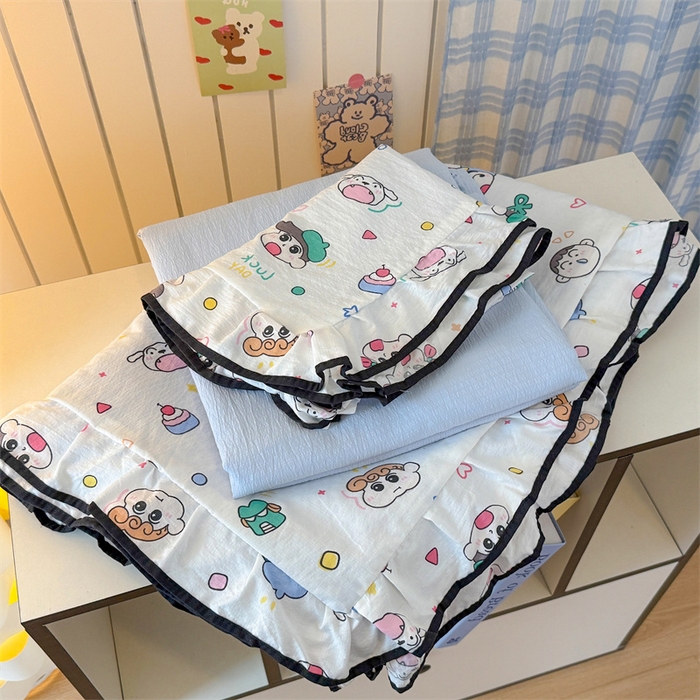 艾特你 2025新款云感皱皱双层纱黑色包边四件套 黑边-快乐家族