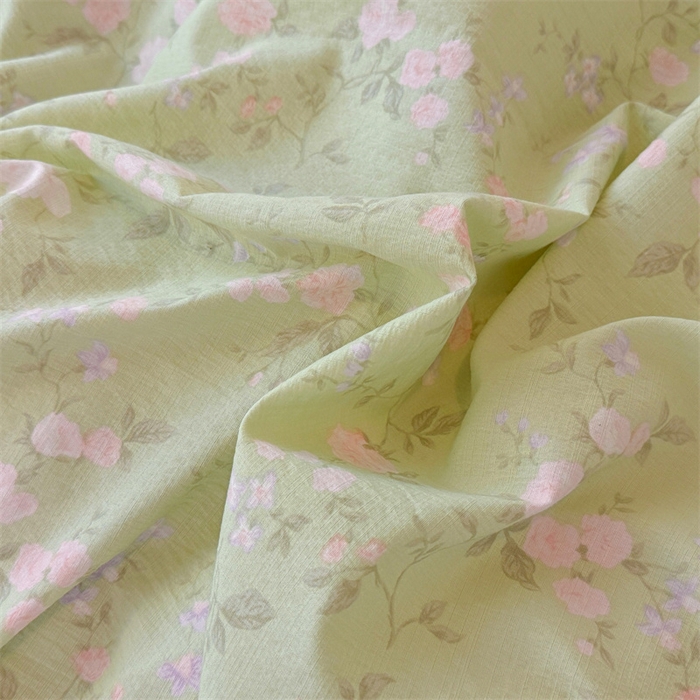 91家纺网 家纺一手货源 找家纺 艾特你 2025新款云感皱皱双层纱黑色包边四件套 黑边-木槿绿