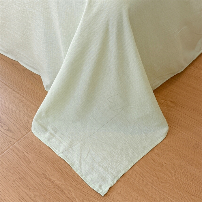 91家纺网 家纺一手货源 找家纺 艾特你 2025新款云感皱皱双层纱黑色包边四件套 黑边-木槿绿