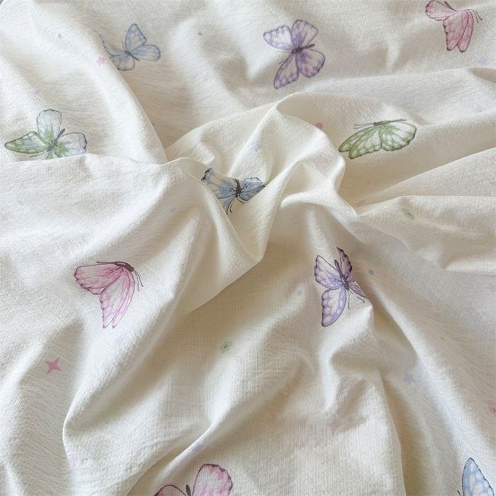 91家纺网 家纺一手货源 找家纺 艾特你 2025新款云感皱皱双层纱黑色包边四件套 黑边-炫彩蝴蝶