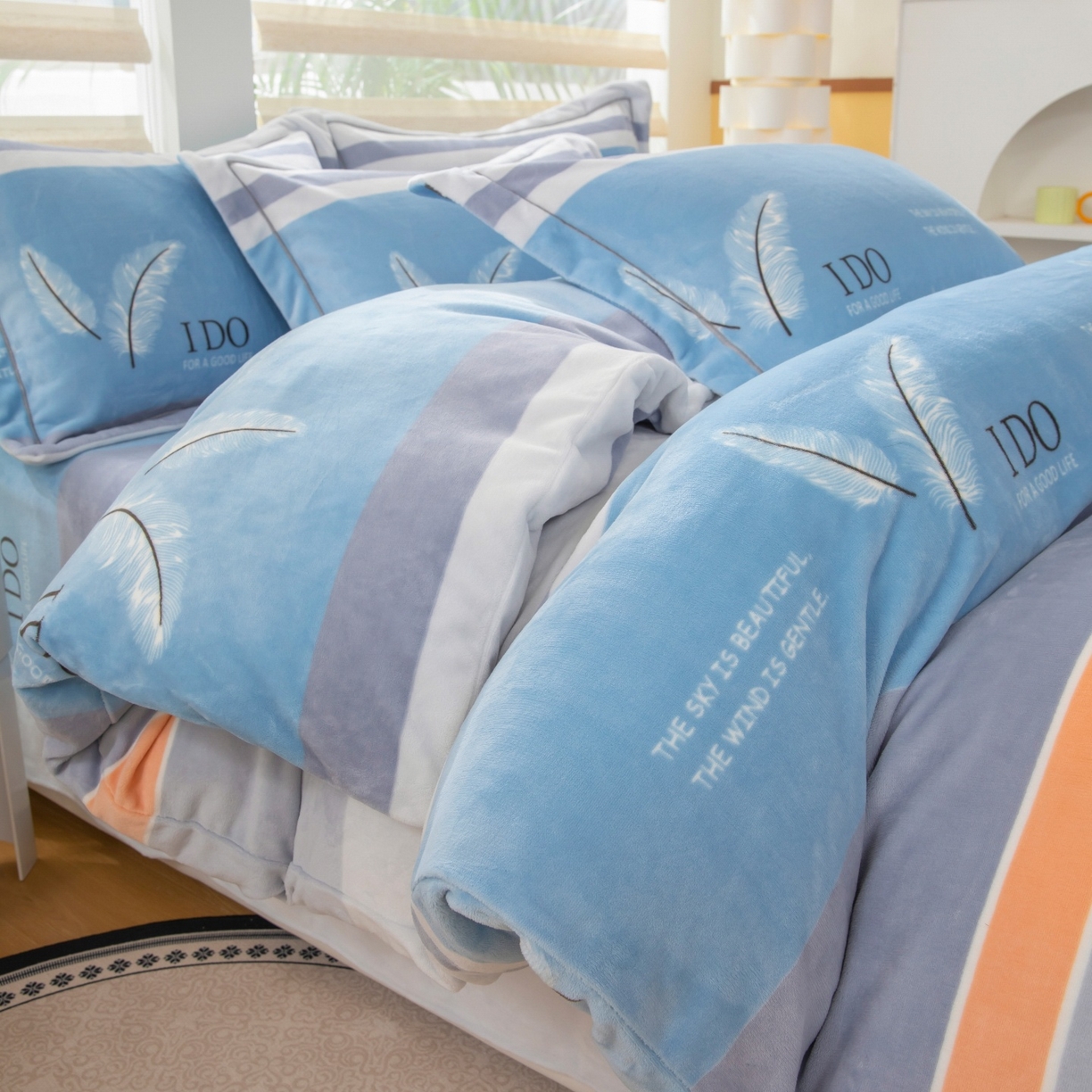 91家纺网 家纺一手货源 找家纺 优姿家纺 2025新款加厚全消光牛奶绒印花四件套 羽柔时尚