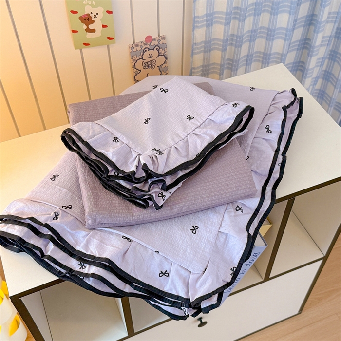 艾特你 2025新款云感皱皱双层纱黑色包边四件套 黑边-芋泥波波