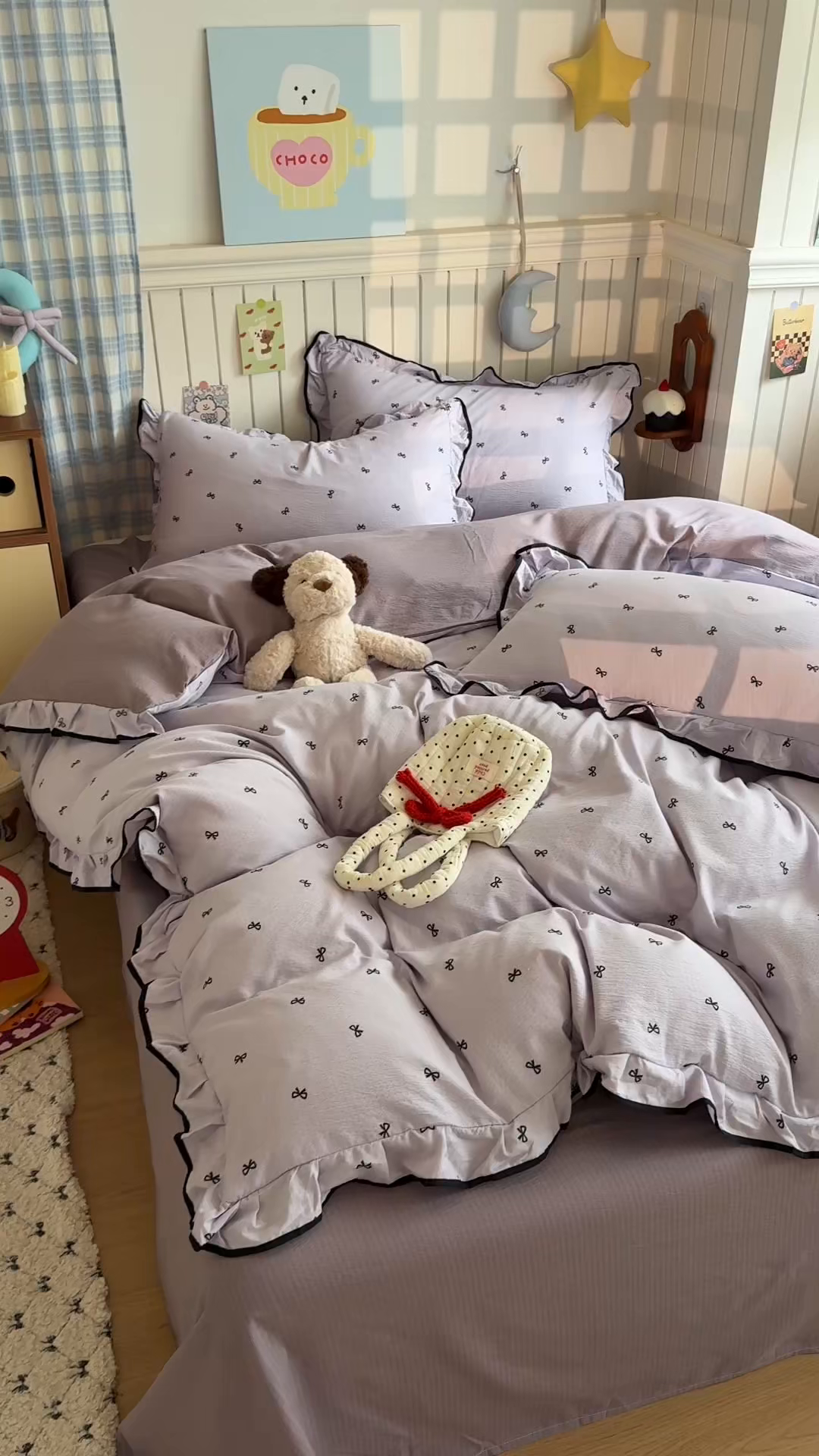 91家纺网 家纺一手货源 找家纺 艾特你 2025新款云感皱皱双层纱黑色包边四件套 黑边-芋泥波波