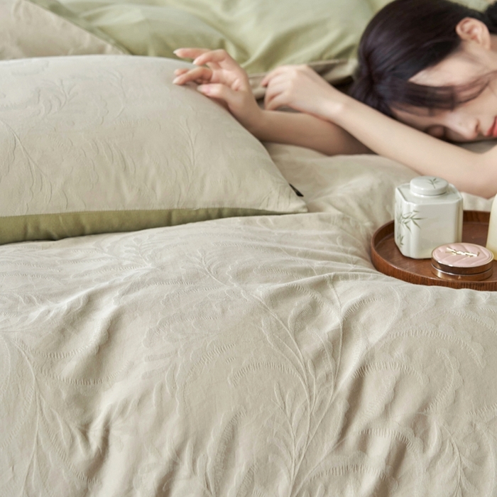 91家纺网 家纺一手货源 找家纺 禾时 2025新款60s轻奢提花磨毛四件套-沄梦 沄梦-青草绿