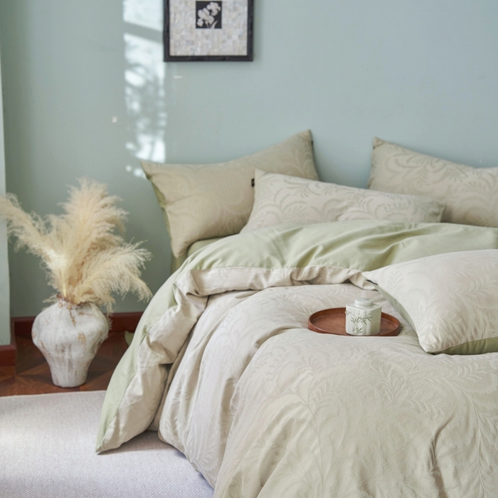 91家纺网 家纺一手货源 找家纺 禾时 2025新款60s轻奢提花磨毛四件套-沄梦 沄梦-青草绿