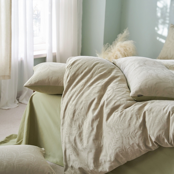 91家纺网 家纺一手货源 找家纺 禾时 2025新款60s轻奢提花磨毛四件套-沄梦 沄梦-青草绿