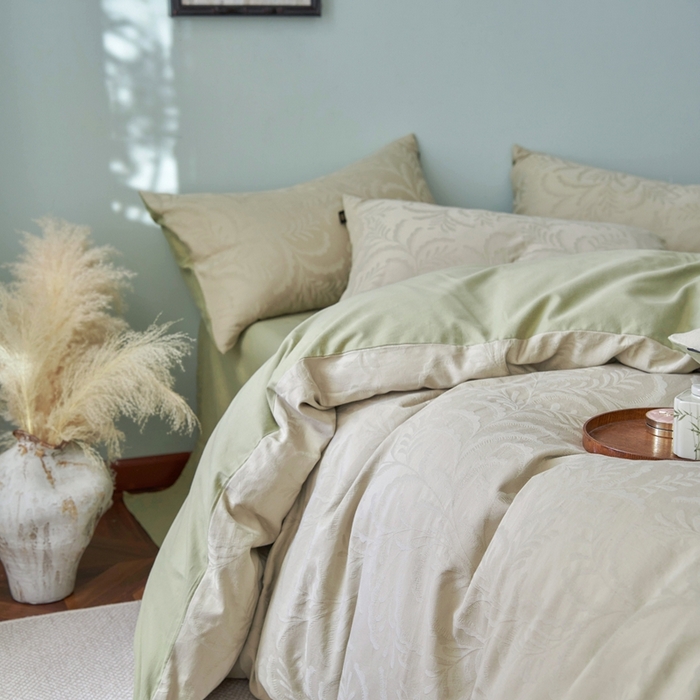 91家纺网 家纺一手货源 找家纺 禾时 2025新款60s轻奢提花磨毛四件套-沄梦 沄梦-青草绿