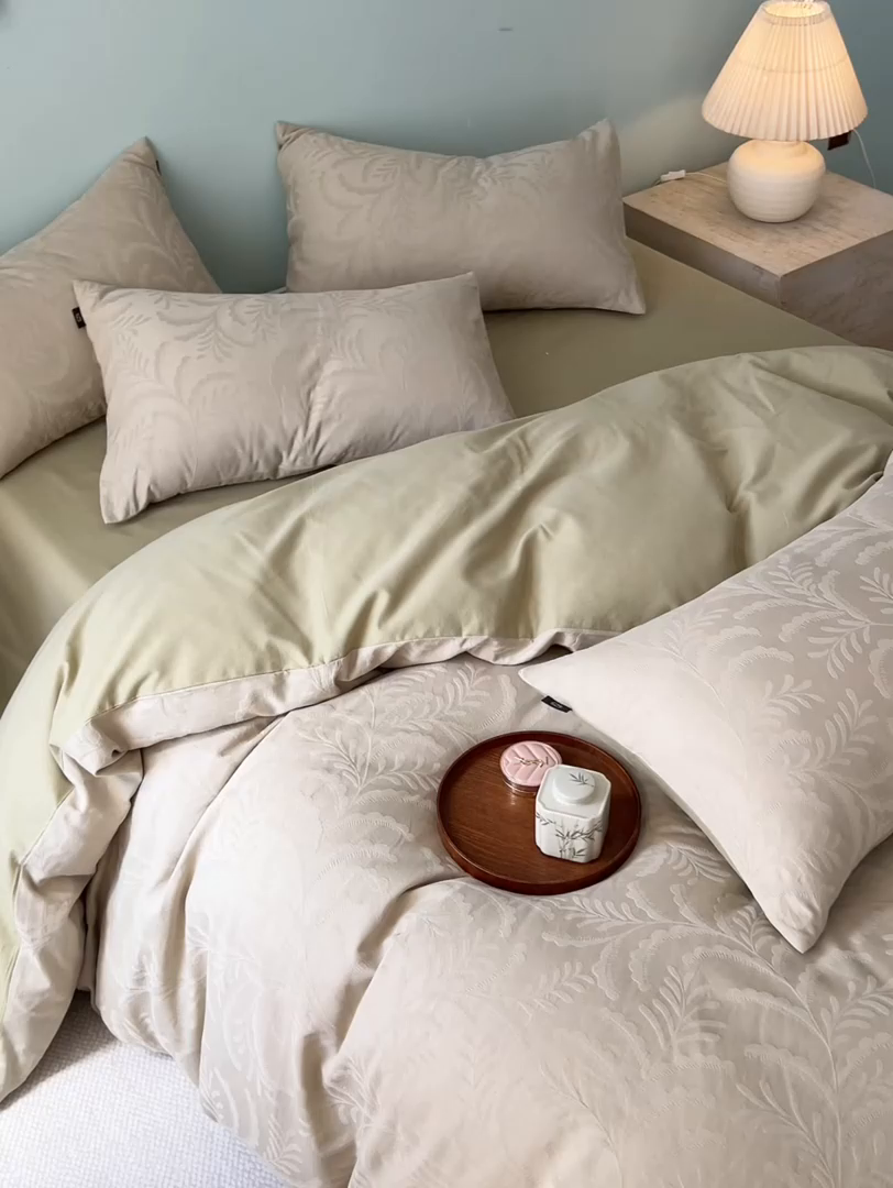 91家纺网 家纺一手货源 找家纺 禾时 2025新款60s轻奢提花磨毛四件套-沄梦 沄梦-青草绿