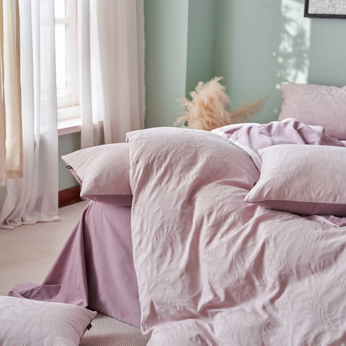 91家纺网 家纺一手货源 找家纺 禾时 2025新款60s轻奢提花磨毛四件套-沄梦 沄梦-珍珠粉