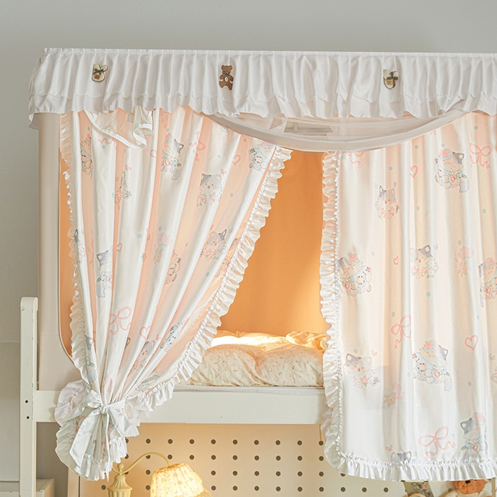 91家纺网 家纺一手货源 找家纺 梦之宝 2025年新款小碎花学生蚊帐 花朵猫咪