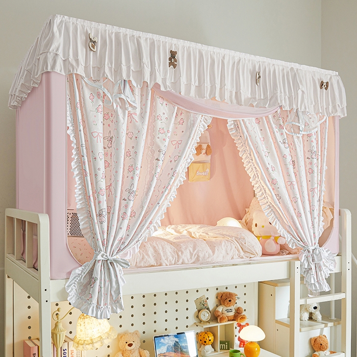 91家纺网 家纺一手货源 找家纺 梦之宝 2025年新款小碎花学生蚊帐 兔兔和蝴蝶结