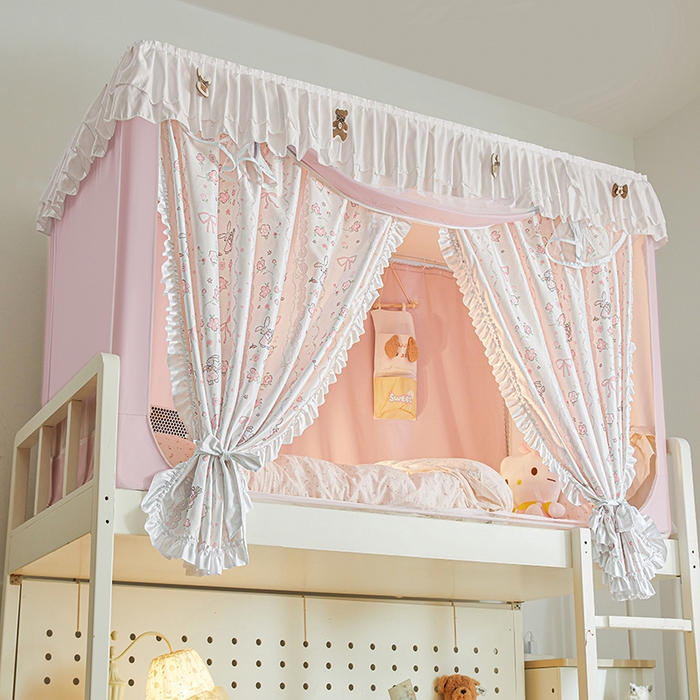 91家纺网 家纺一手货源 找家纺 梦之宝 2025年新款小碎花学生蚊帐 兔兔和蝴蝶结