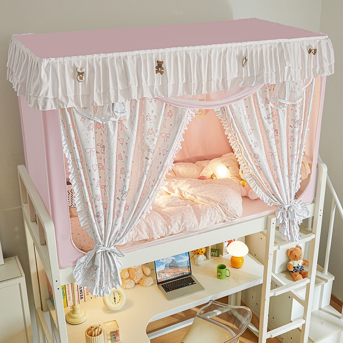 91家纺网 家纺一手货源 找家纺 梦之宝 2025年新款小碎花学生蚊帐 兔兔和蝴蝶结