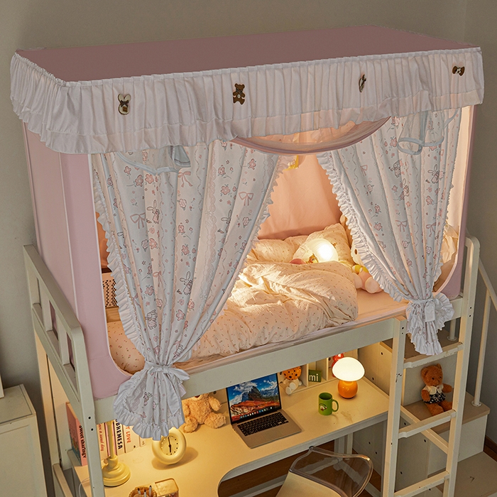 91家纺网 家纺一手货源 找家纺 梦之宝 2025年新款小碎花学生蚊帐 兔兔和蝴蝶结