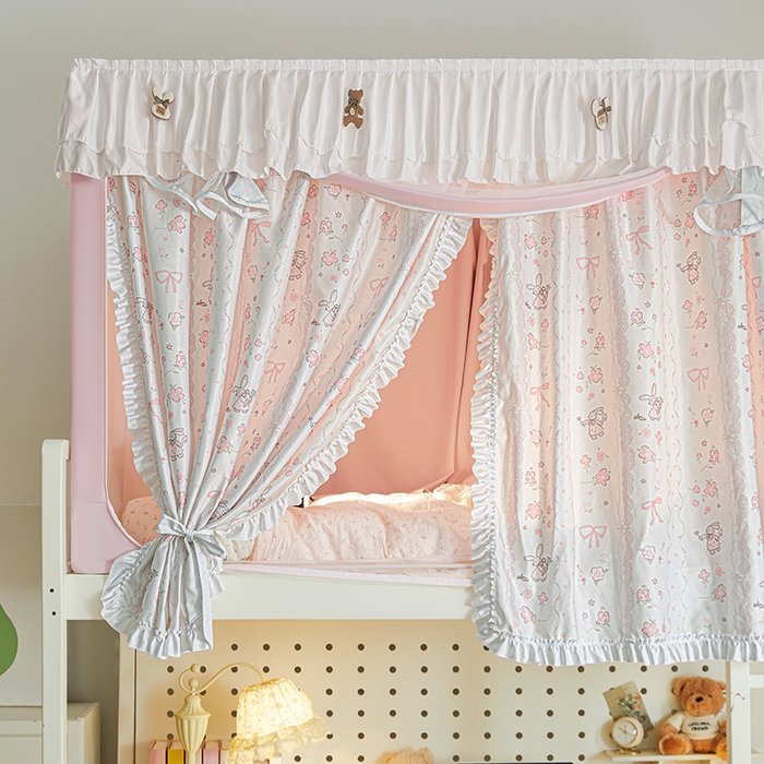 91家纺网 家纺一手货源 找家纺 梦之宝 2025年新款小碎花学生蚊帐 兔兔和蝴蝶结