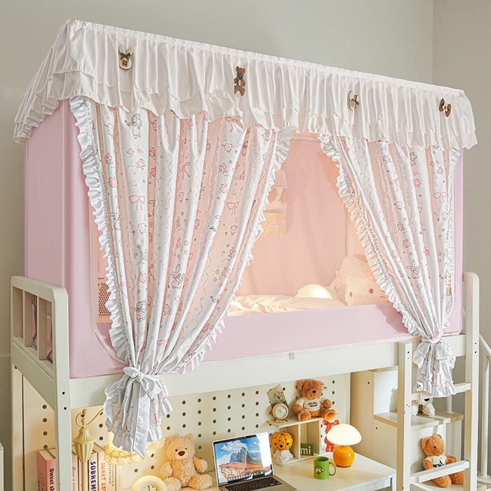 91家纺网 家纺一手货源 找家纺 梦之宝 2025年新款小碎花学生蚊帐 兔兔和蝴蝶结