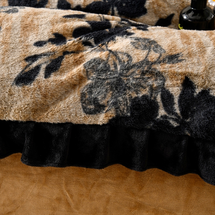 91家纺网 家纺一手货源 找家纺 梦之星  2025新款9斤重加厚皮草绒兔毛绒轻奢赫本风牛奶绒花边四件套 花边轻奢-花影