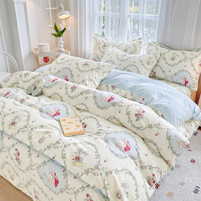 91家纺网 家纺一手货源 找家纺 金盛纺 2025新款全棉印花四件套 春游泡泡